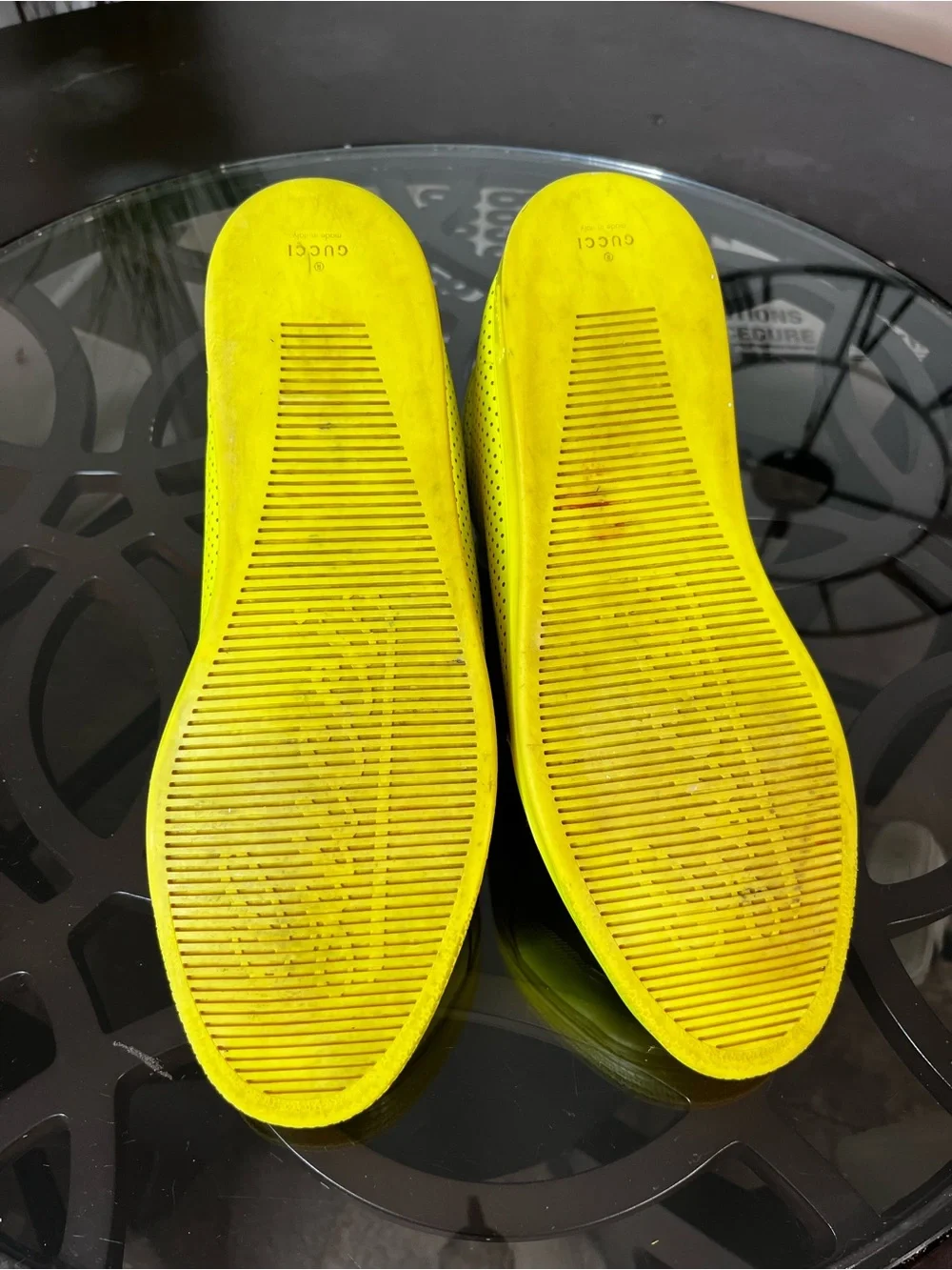Gucci Coda Giallo Fluo Neon Yellow High-Top Sneakers Sz 14.5